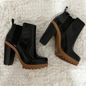 Melissa heeled rain boots size 5, brown and black